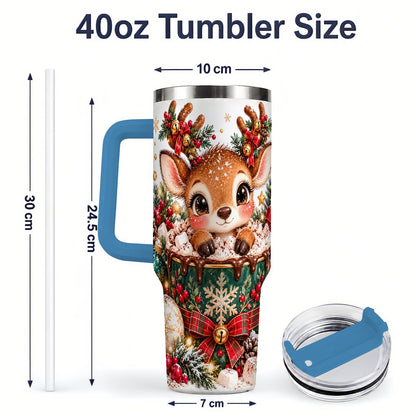 #pl[40oz|Blue] Christmas Reindeer Hot Cocoa Handled Tumbler 40oz