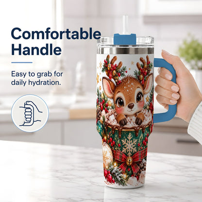 #pl[40oz|Blue] Christmas Reindeer Hot Cocoa Handled Tumbler 40oz