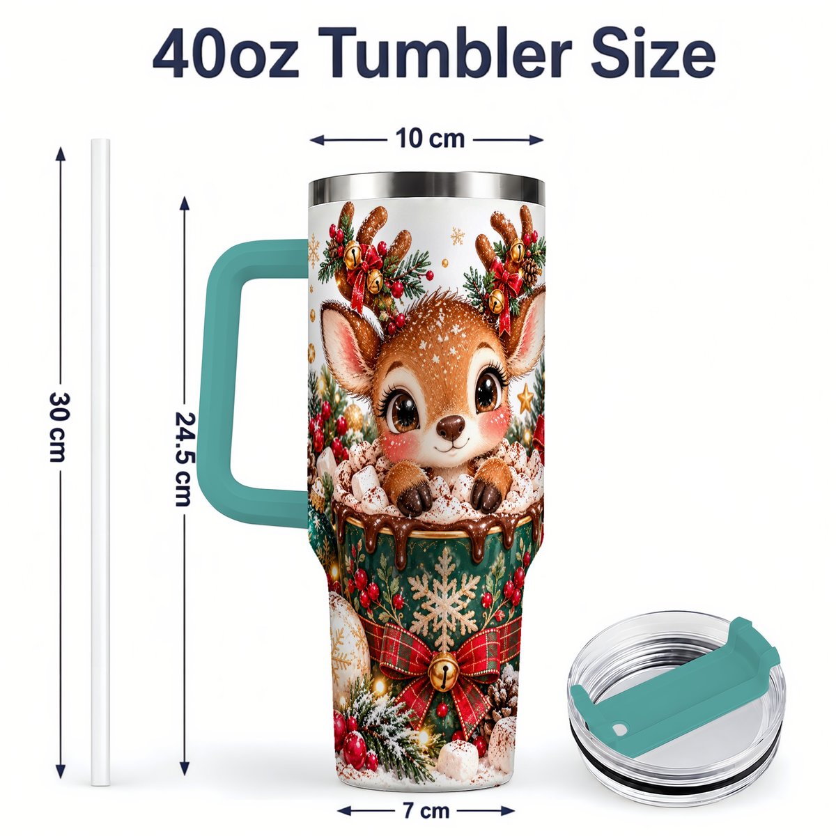 #pl[40oz|Green] Christmas Reindeer Hot Cocoa Handled Tumbler 40oz