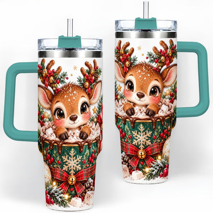#pl[40oz|Green] Christmas Reindeer Hot Cocoa Handled Tumbler 40oz