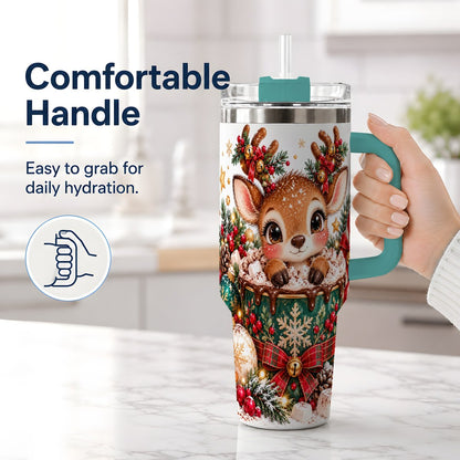 #pl[40oz|Green] Christmas Reindeer Hot Cocoa Handled Tumbler 40oz