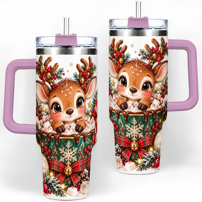#pl[40oz|Pink] Christmas Reindeer Hot Cocoa Handled Tumbler 40oz