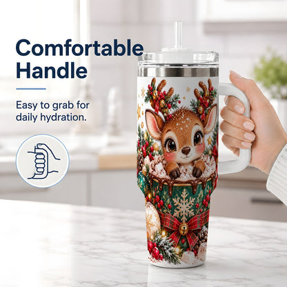 #pl[40oz|White] Christmas Reindeer Hot Cocoa Handled Tumbler 40oz
