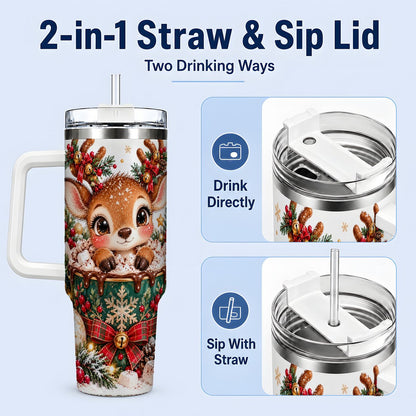 #pl[40oz|White] Christmas Reindeer Hot Cocoa Handled Tumbler 40oz
