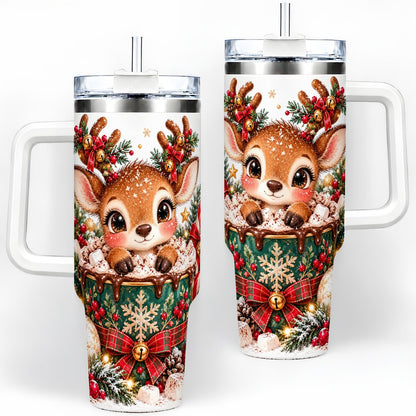 Christmas Reindeer Hot Cocoa Handled Tumbler 40oz