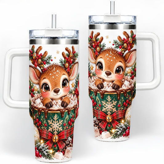 Christmas Reindeer Hot Cocoa Handled Tumbler 40oz