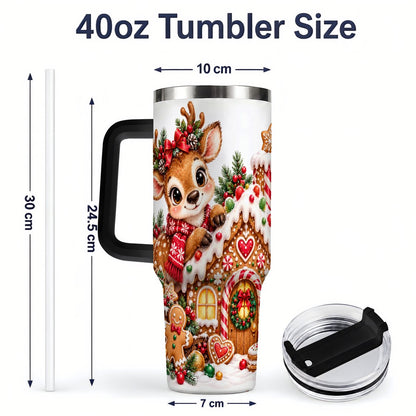 #pl[40oz|Black] Christmas Reindeer Gingerbread House Handled Tumbler 40oz