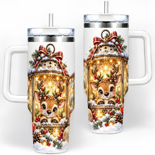 Christmas Reindeer Lantern Handled Tumbler 40oz