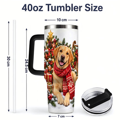#pl[40oz|Black] Golden Retriever Christmas Scarf Handled Tumbler 40oz
