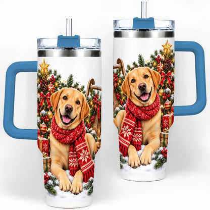 #pl[40oz|Blue] Golden Retriever Christmas Scarf Handled Tumbler 40oz