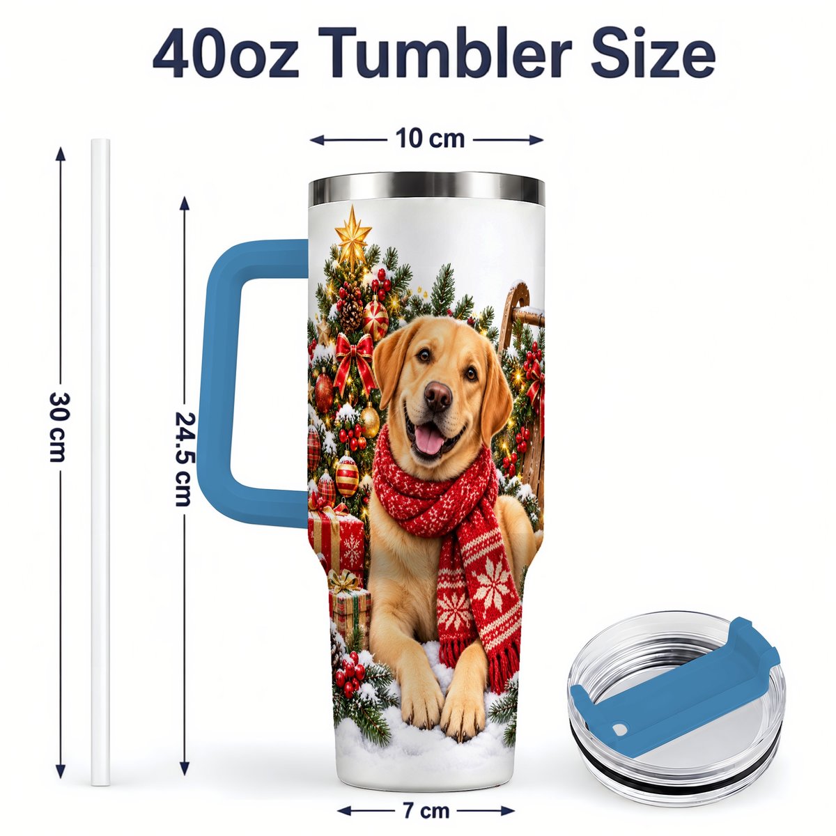 #pl[40oz|Blue] Golden Retriever Christmas Scarf Handled Tumbler 40oz