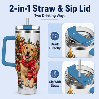 #pl[40oz|Blue] Golden Retriever Christmas Scarf Handled Tumbler 40oz