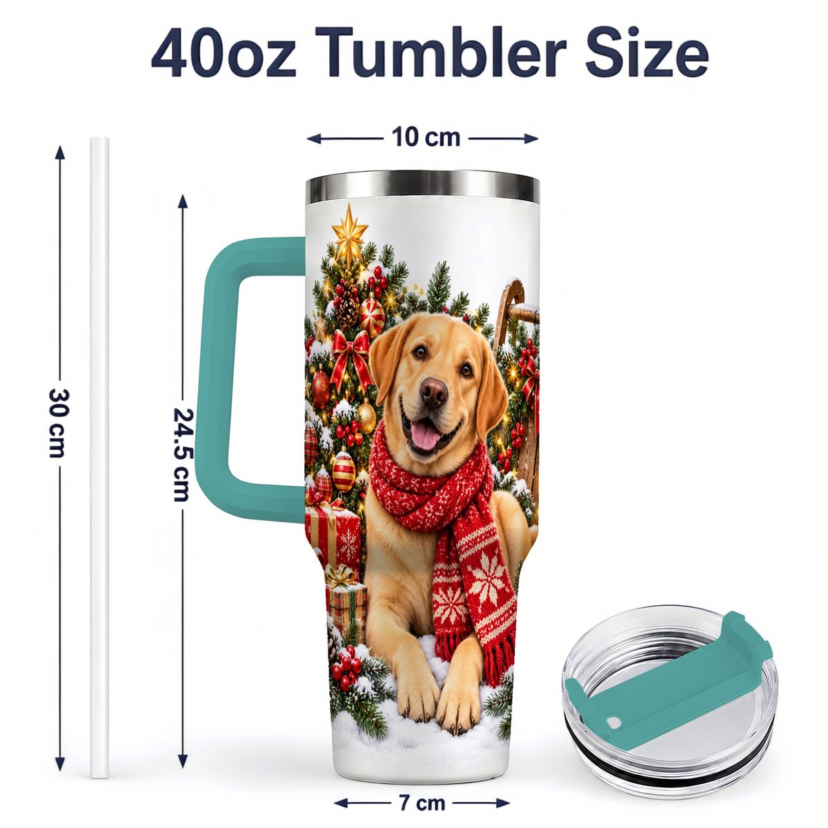 #pl[40oz|Green] Golden Retriever Christmas Scarf Handled Tumbler 40oz