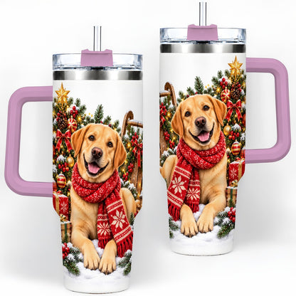 #pl[40oz|Pink] Golden Retriever Christmas Scarf Handled Tumbler 40oz