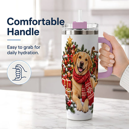 #pl[40oz|Pink] Golden Retriever Christmas Scarf Handled Tumbler 40oz