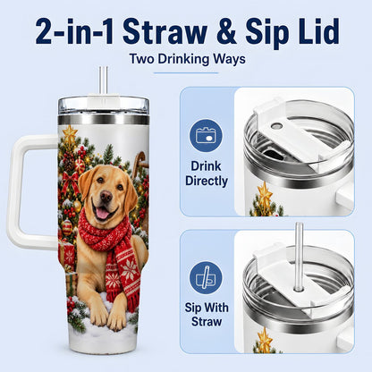 #pl[40oz|White] Golden Retriever Christmas Scarf Handled Tumbler 40oz