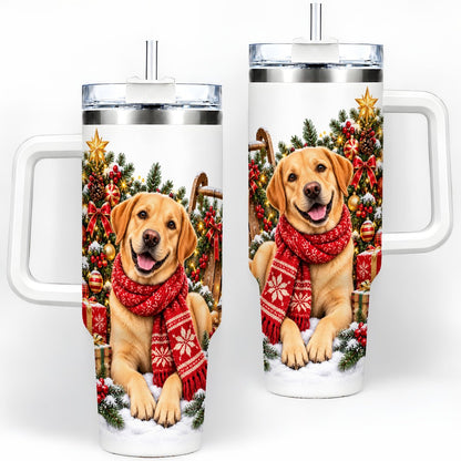 Golden Retriever Christmas Scarf Handled Tumbler 40oz