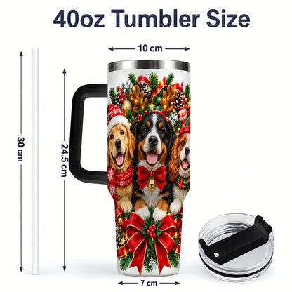 #pl[40oz|Black] Christmas Dog Trio Wreath Handled Tumbler 40oz