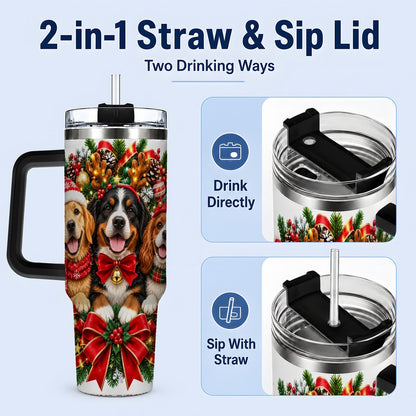 #pl[40oz|Black] Christmas Dog Trio Wreath Handled Tumbler 40oz