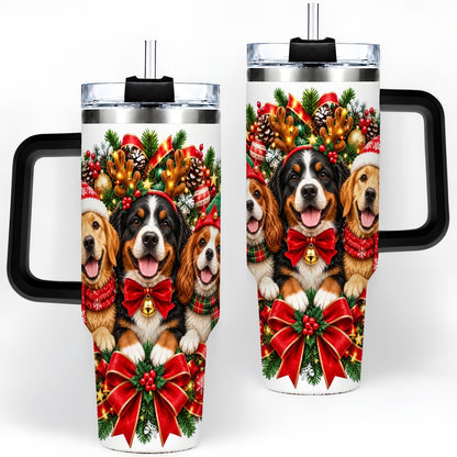 #pl[40oz|Black] Christmas Dog Trio Wreath Handled Tumbler 40oz