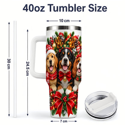 #pl[40oz|White] Christmas Dog Trio Wreath Handled Tumbler 40oz