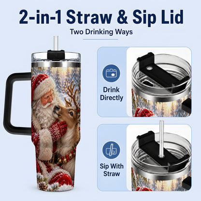 #pl[40oz|Black] Santa Claus and Reindeer Winter Handled Tumbler 40oz