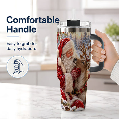 #pl[40oz|Black] Santa Claus and Reindeer Winter Handled Tumbler 40oz