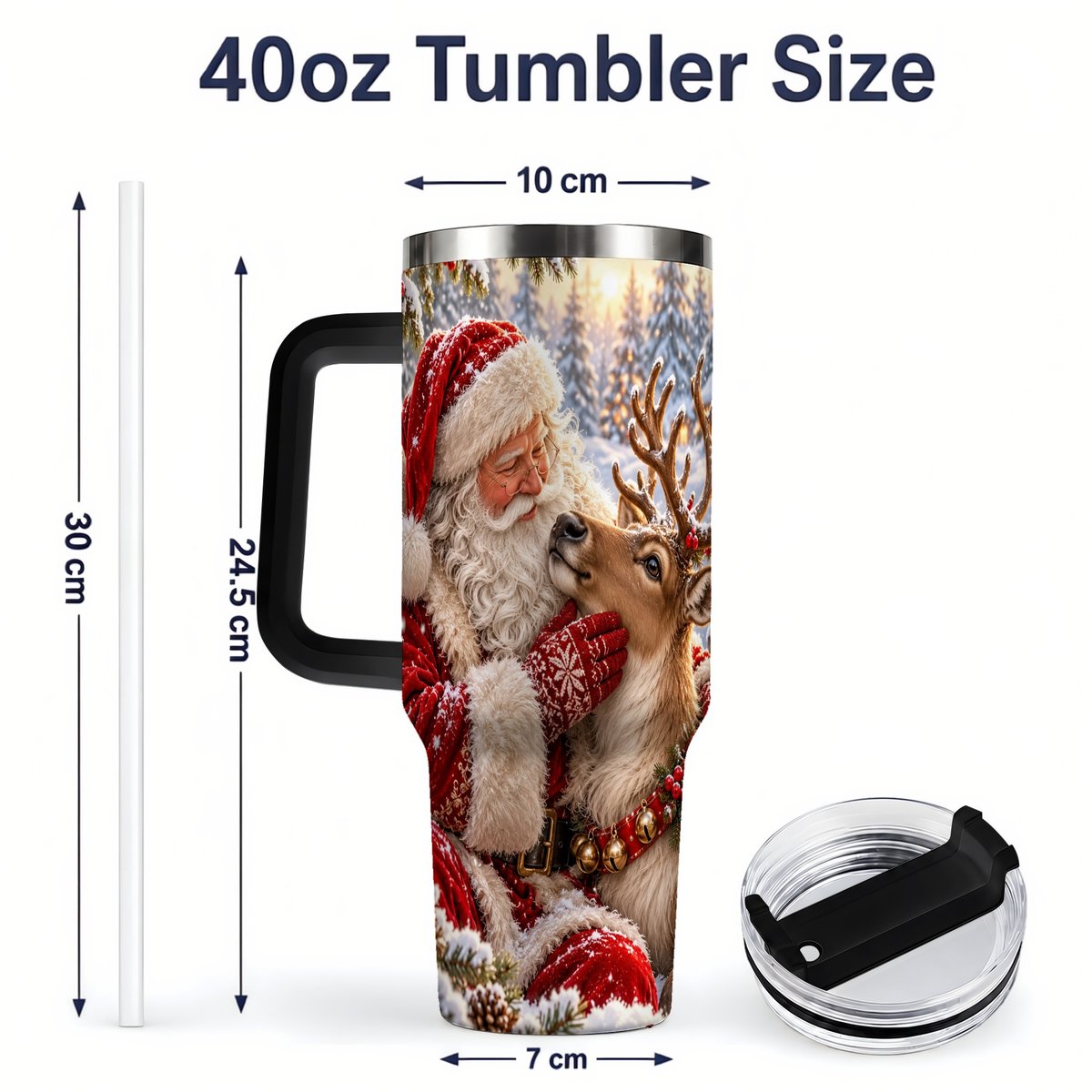 #pl[40oz|Black] Santa Claus and Reindeer Winter Handled Tumbler 40oz
