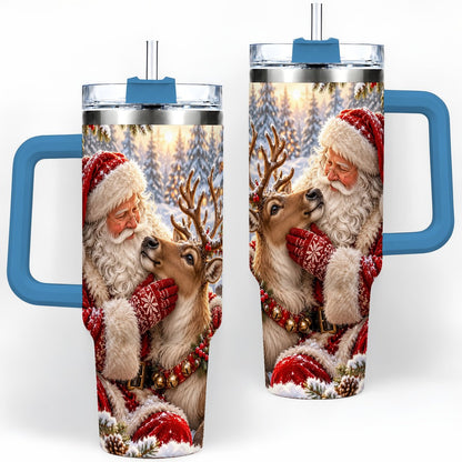 #pl[40oz|Blue] Santa Claus and Reindeer Winter Handled Tumbler 40oz
