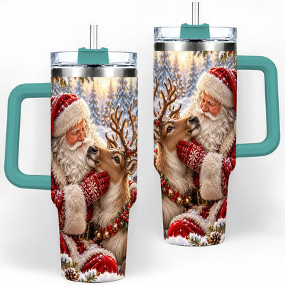 #pl[40oz|Green] Santa Claus and Reindeer Winter Handled Tumbler 40oz