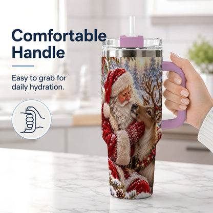 #pl[40oz|Pink] Santa Claus and Reindeer Winter Handled Tumbler 40oz