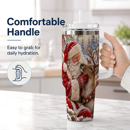 #pl[40oz|White] Santa Claus and Reindeer Winter Handled Tumbler 40oz