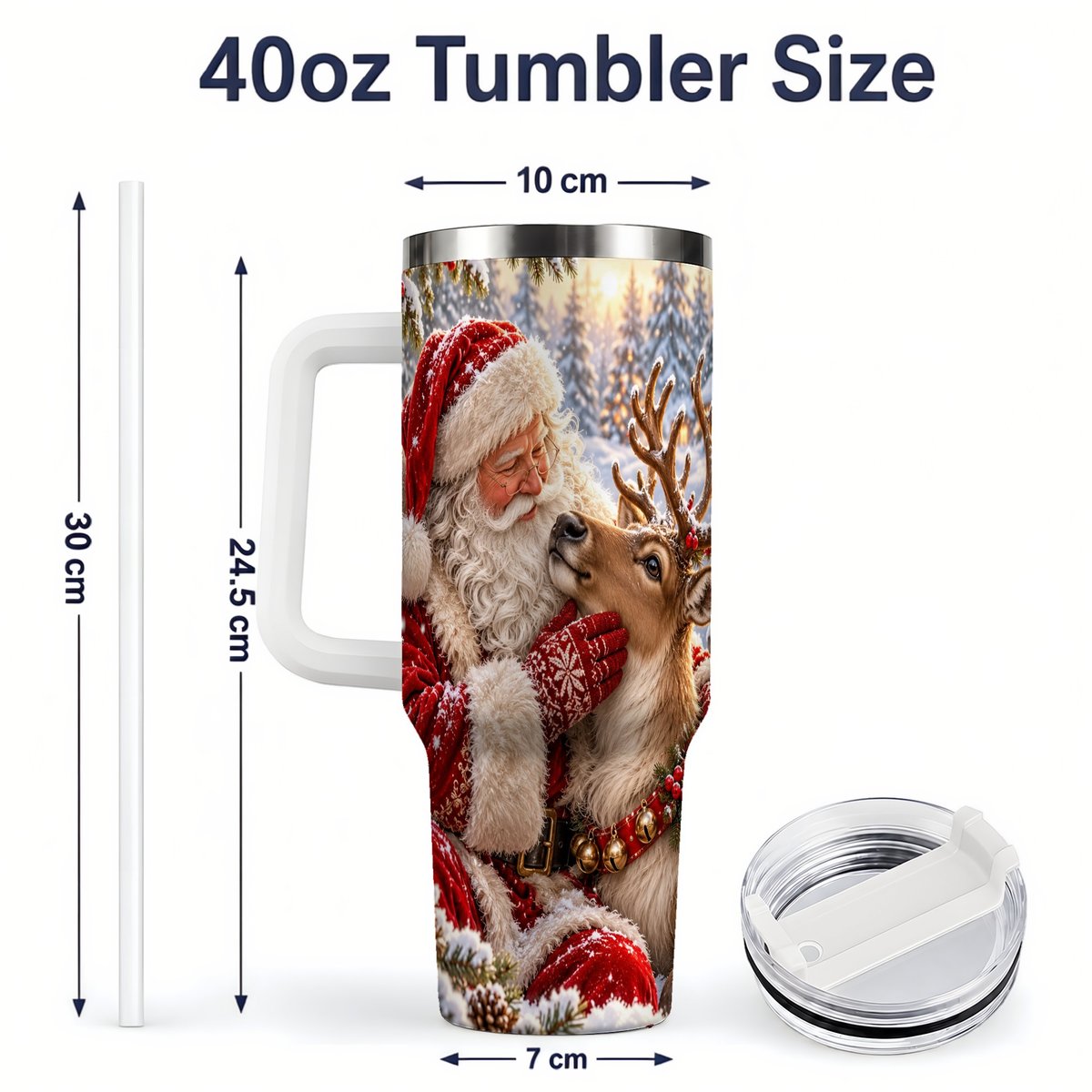 #pl[40oz|White] Santa Claus and Reindeer Winter Handled Tumbler 40oz