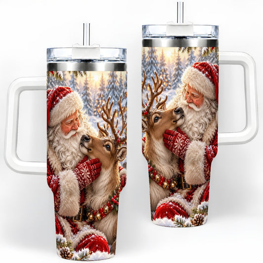 Santa Claus and Reindeer Winter Handled Tumbler 40oz