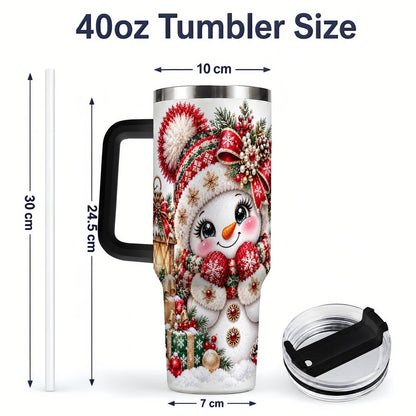 #pl[40oz|Black] Christmas Snowman Red Knit Hat Handled Tumbler 40oz