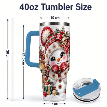 #pl[40oz|Blue] Christmas Snowman Red Knit Hat Handled Tumbler 40oz