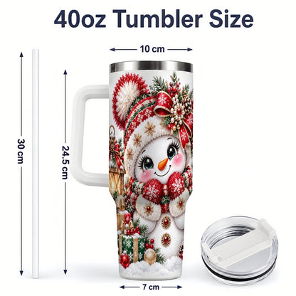 #pl[40oz|White] Christmas Snowman Red Knit Hat Handled Tumbler 40oz