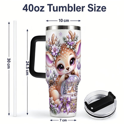 #pl[40oz|Black] Purple Winter Reindeer Snow Globe Handled Tumbler 40oz