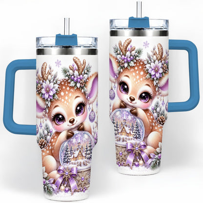 #pl[40oz|Blue] Purple Winter Reindeer Snow Globe Handled Tumbler 40oz