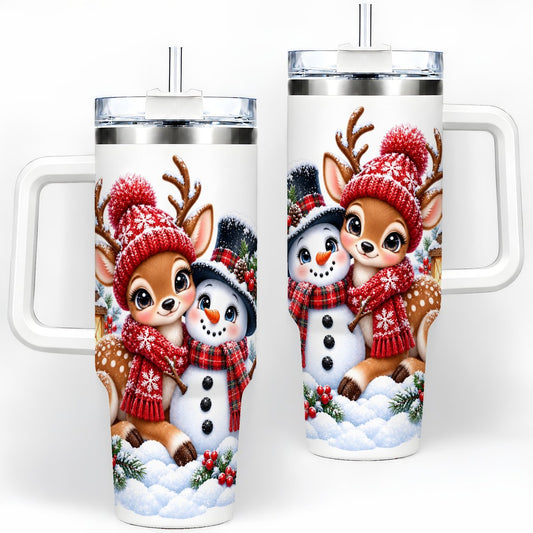 Christmas Reindeer and Snowman Tumbler 40oz, Winter Illustration