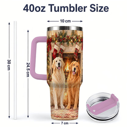 #pl[40oz|Pink] Golden Retriever Christmas Tumbler 40oz, Fireside Illustration