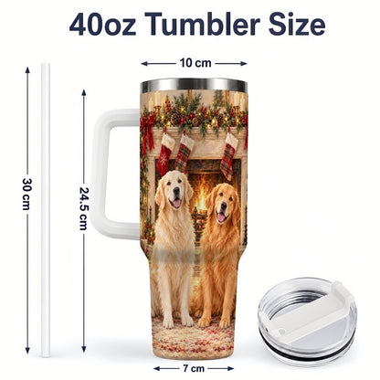 #pl[40oz|White] Golden Retriever Christmas Tumbler 40oz, Fireside Illustration