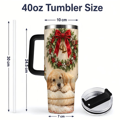 #pl[40oz|Black] Christmas Golden Retriever Puppy Tumbler 40oz, Cozy Holiday Art
