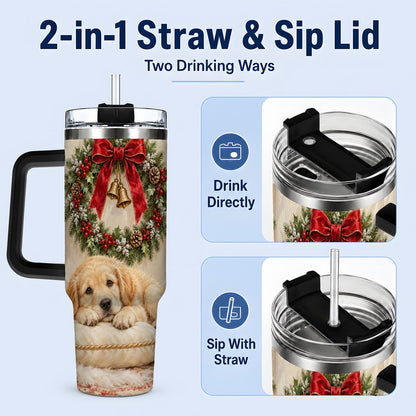 #pl[40oz|Black] Christmas Golden Retriever Puppy Tumbler 40oz, Cozy Holiday Art