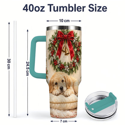 #pl[40oz|Green] Christmas Golden Retriever Puppy Tumbler 40oz, Cozy Holiday Art