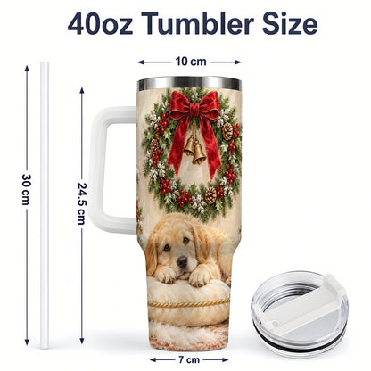 #pl[40oz|White] Christmas Golden Retriever Puppy Tumbler 40oz, Cozy Holiday Art