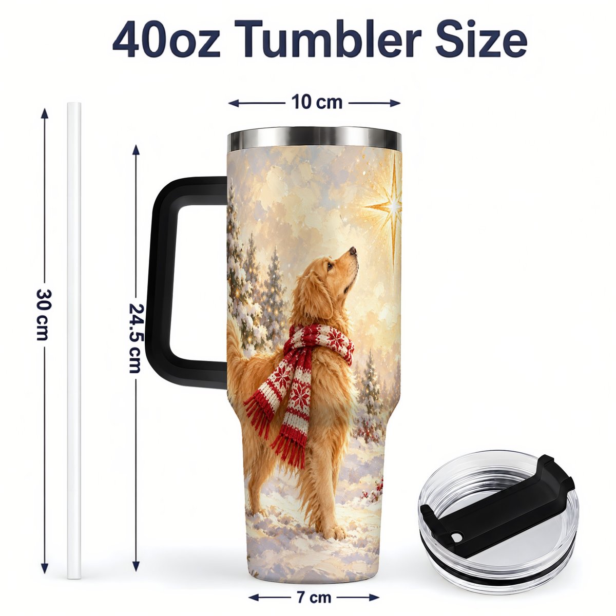 #pl[40oz|Black] Golden Retriever Christmas Star Tumbler 40oz, Winter Artwork