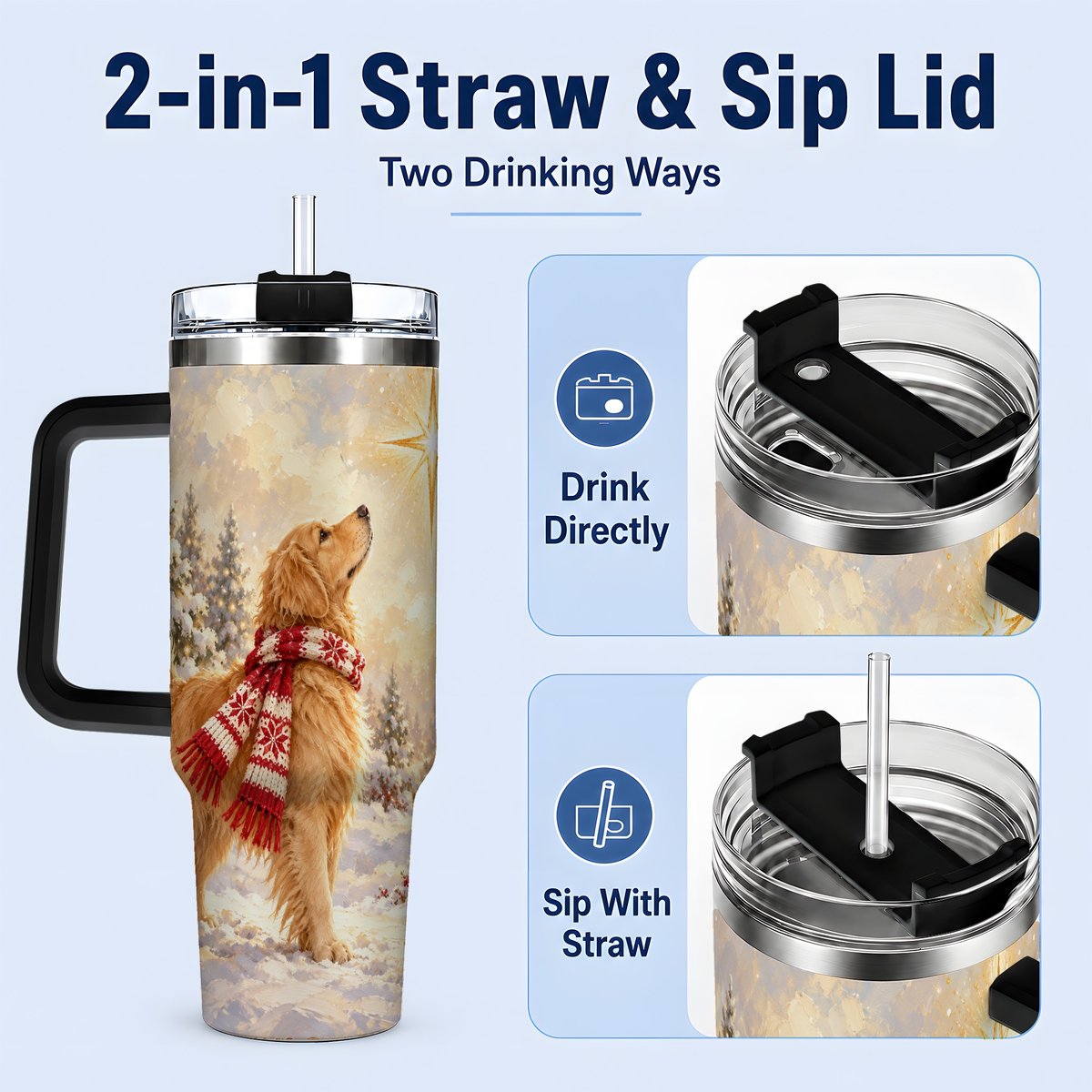 #pl[40oz|Black] Golden Retriever Christmas Star Tumbler 40oz, Winter Artwork