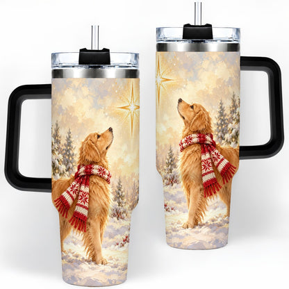 #pl[40oz|Black] Golden Retriever Christmas Star Tumbler 40oz, Winter Artwork