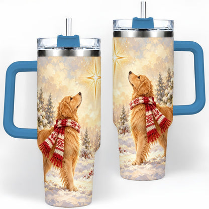 #pl[40oz|Blue] Golden Retriever Christmas Star Tumbler 40oz, Winter Artwork